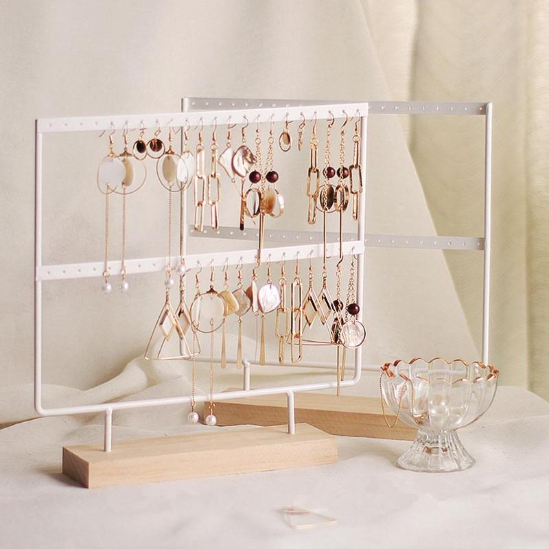 JAZUIHA Earrings Organizer Stand Earring Holder Display Stand with100 Holes 5 Tier Jewelry Organizer Rack of Wooden Base Storing Earrings for Girls