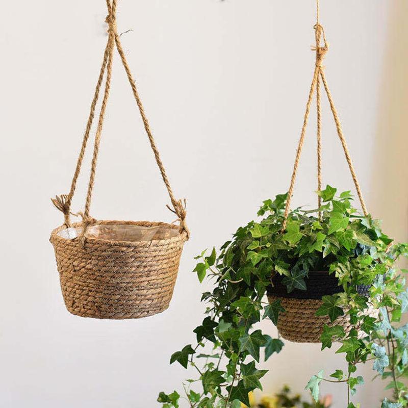 rattan plant hanger basket Jute Rope Hanging Planter Basket Grey