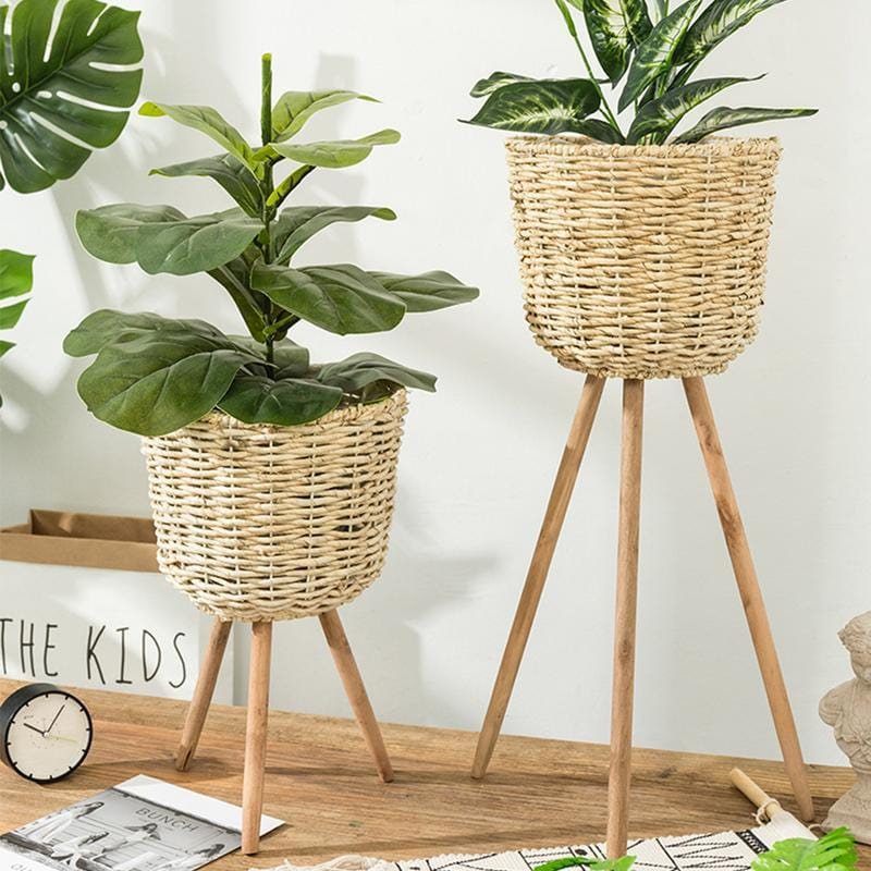rustic indoor plant stand Natural Bamboo Rustic Pot Boho Home Decor Plant Holder