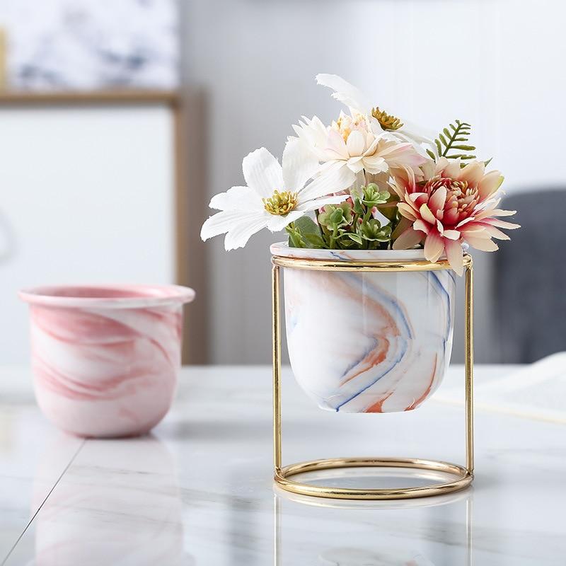 small marble plant pot HOD Health&Home Vases Mini Marble Pot In Metal Stand Nordic Home Decor