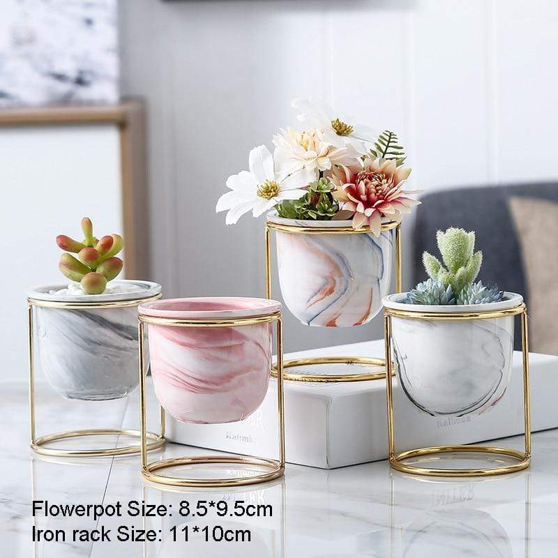 marble planter pots HOD Health&Home Vases Mini Marble Pot In Metal Stand Nordic Home Decor