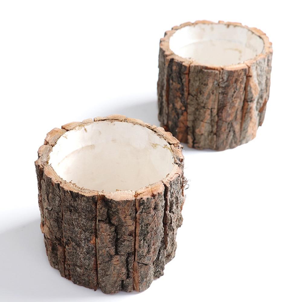 timber plant pots Natural Wooden Flowerpot Imitation Wooden Stump Wooden Planting Pot Small Flower Pot