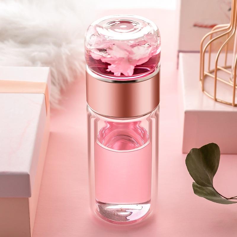 Pink Glass Tea Infuser Tumbler, Anti-drop, Double Layer Heat Isolation,  Separable