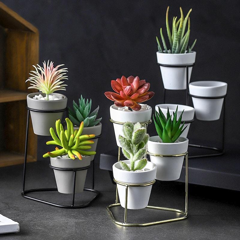 trio plant pots Mini Trio Plant Stand Nordic Flower Succulent Pot With Metal Decor Baskets Pots Window Boxes