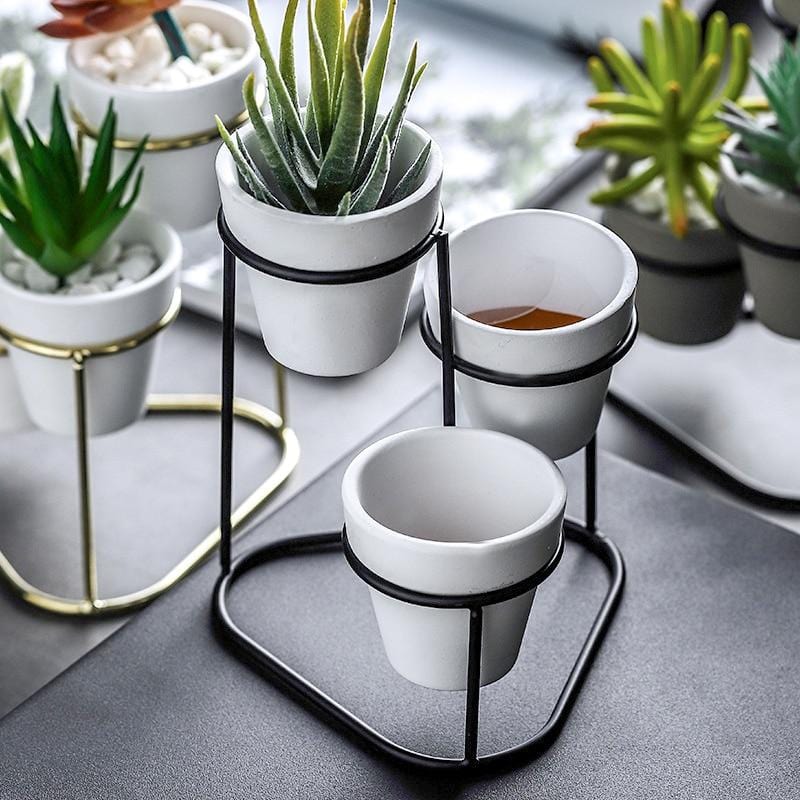 decorative pot plant holders Mini Trio Plant Stand Nordic Flower Succulent Pot With Metal Decor Baskets Pots Window Boxes